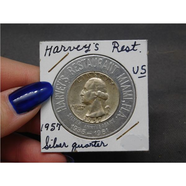1957 Harvey's Restaurant Miami Florida Liberty Quarter