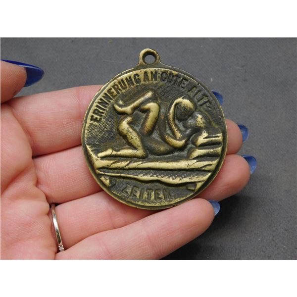Old Brass German Medal 2 Inch Remembering Cute Old Times