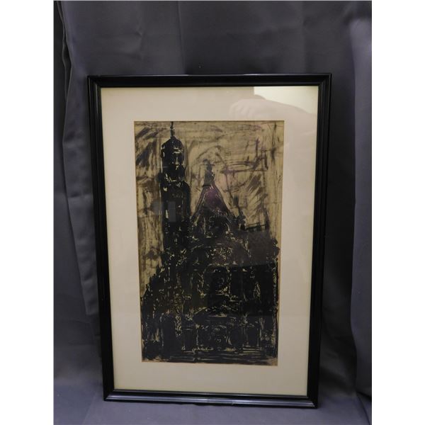 Original 1954 Hand Painted St Etienne Church Paris (Amsterdam Artist) Framed Ink
