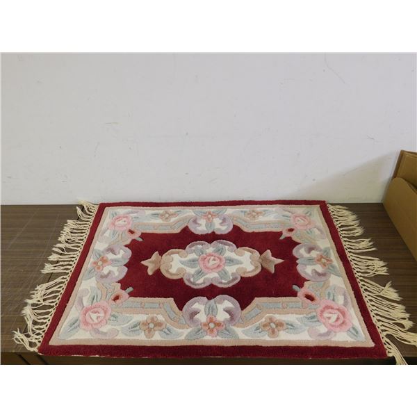 2ft x 3ft Plush Area Rug with Fringe Burgundy Floral Cream Tones by Dynasty Home Collection Vintage