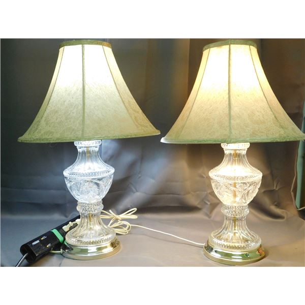 Pair of Vintage Lead Crystal Lamps with Fabric Shakes *Working*