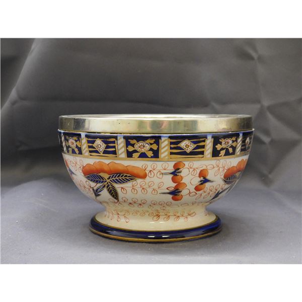 Antique Gaudy Bowl Market Crown with Antique Silverplate Rim