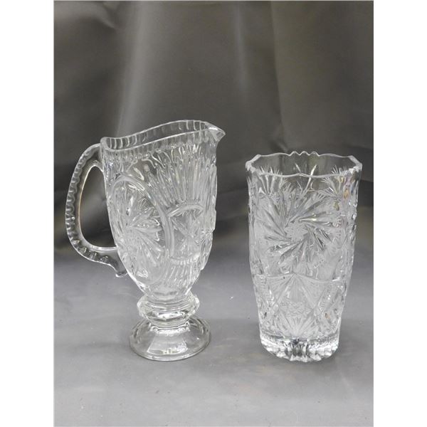 Lot of 2 Crystal Vase and Pitcher
