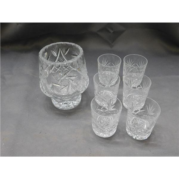 Lot of 6 Crystal Cups and Crystal Vase