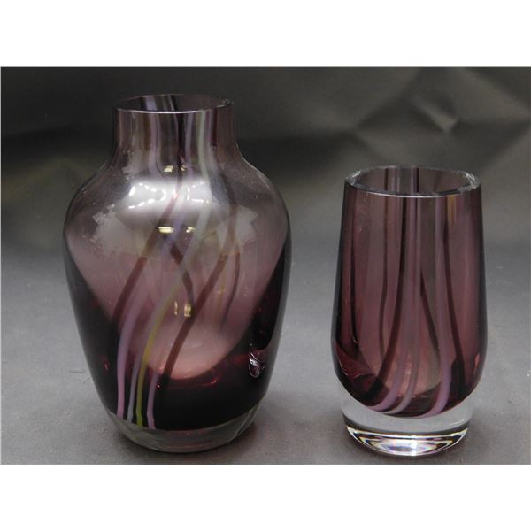 Pair Vintage Purple Clear Ombre Art Glass Bud Vase Specimen and Small Cup (unmarked)