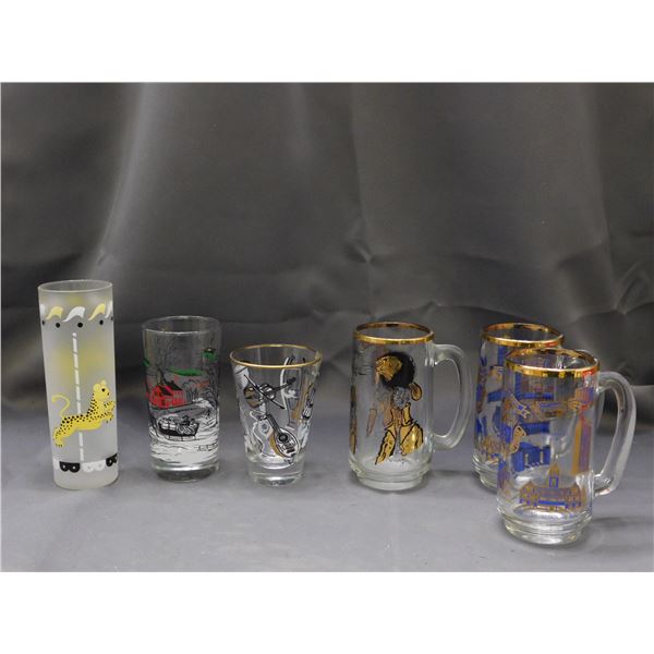 Lot of 6 Vintage Glasses bottoms marked L (Libbey) and D (Dominion)