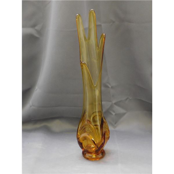 Vintage MCM Viking 4 Finger Swung Glass Art Glass Amber Vase 18"