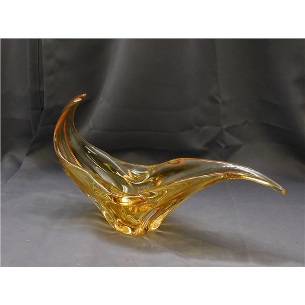 Signed Chantili Made in Canada by Chalet Art Glass Centerpiece Orange / Amber Blown Glass