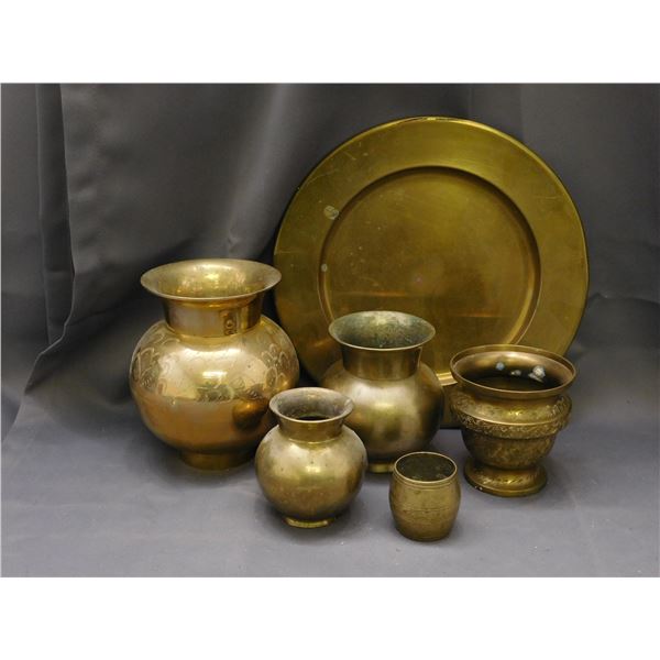Lot of 6pcs Brass, India, Plate and Jars, Vases