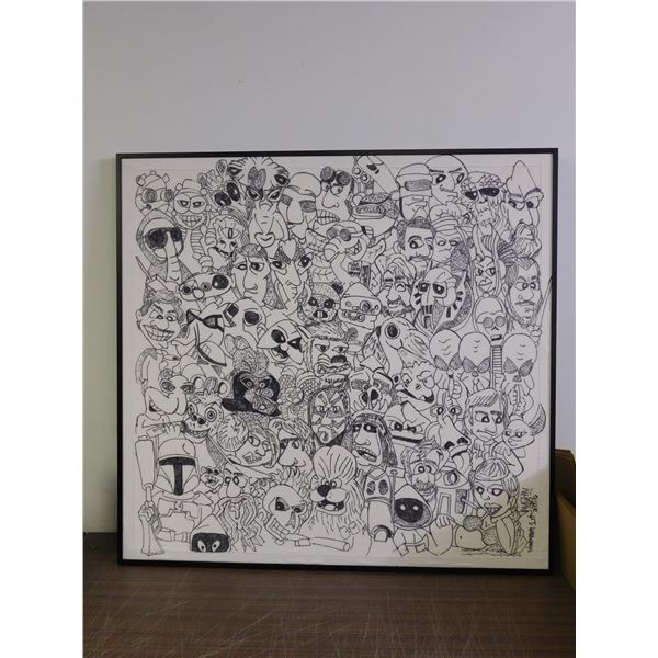 Large Original "Star Wars" Marker on Fabric Artist Signed Vaughn Go 2010 Cartoon Caricature