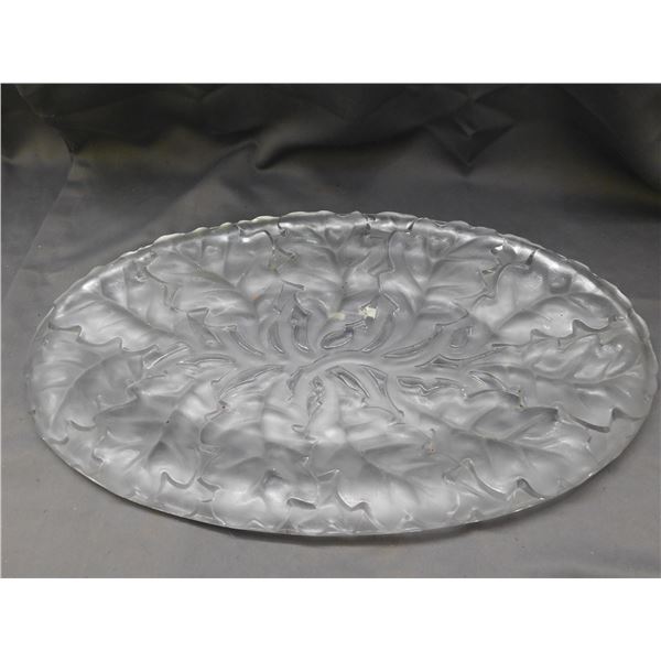 Lalique France Large Crystal Chene Oak Leaves Oval Platter