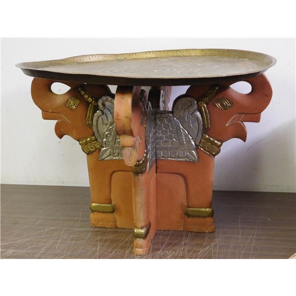 Elephant Side Table Wooden Base and Copper Plate Top