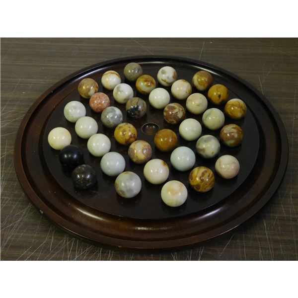 Solitaire Semi Precious Marble Game on Wooden Board