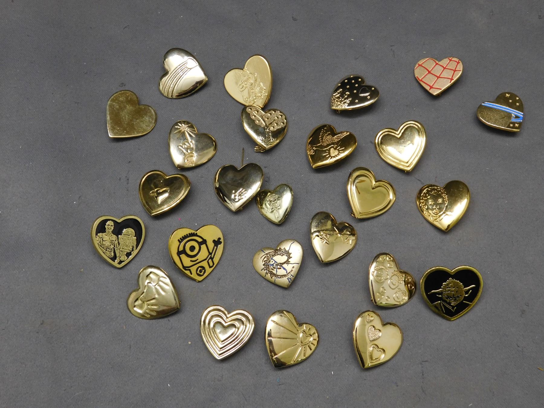 Lot of Variety Club Gold Heart Pins / Brooches. Star Ears, Misc,