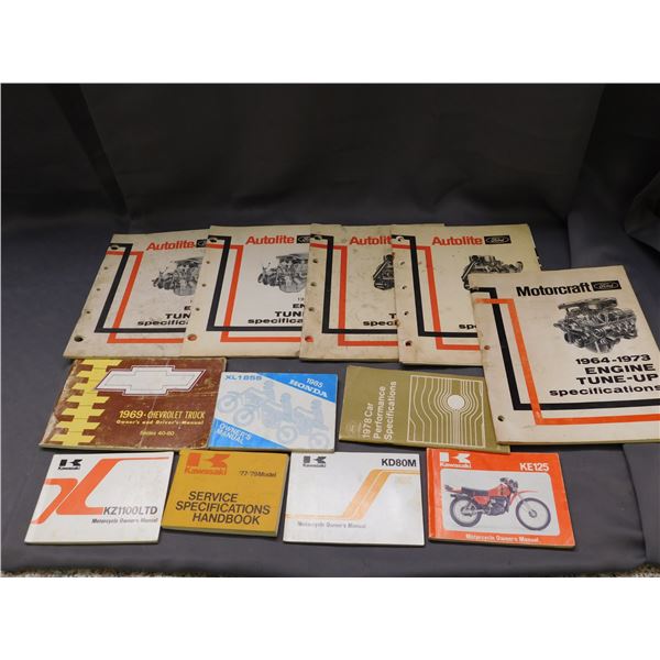 Lot of 12 Autolite Ford Engine Tune-up Booklets, Motorcycle Owners Manuals, Kawasaki, Honda, Chevy