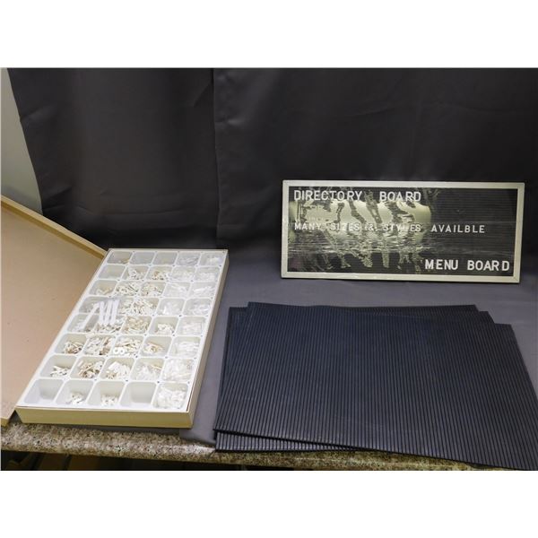 Push-In Letter Boxes Signs, "Directory Board Menu" Rubber Sheets and Box of Numbers / Letters