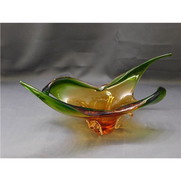 Art Glass Blown Glass Centerpiece Orange and Green EDAG (unmarked)