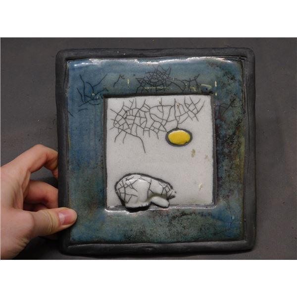 Pottery Artist Signed Wall Hanging Artwork Tile 7" x 7"