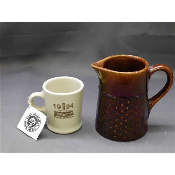Lot of 2 Medalta Pottery Pitcher and Mug 1994 Friends of Medalta w Tag,