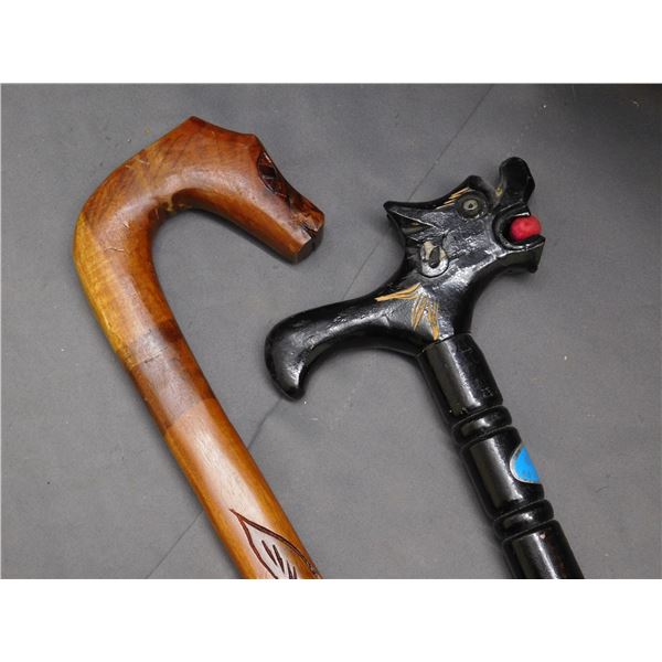 Lot of 2 Carved Walking Sticks