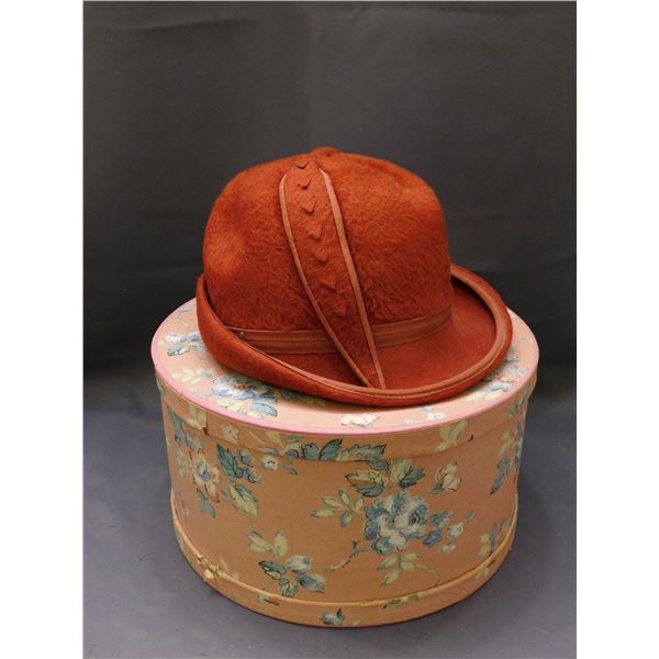 Vintage Czechoslovakia Fur Designer Hand Made Fashion Hat Burnt Orange Color with Box
