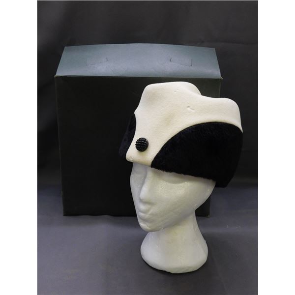 Vintage Designer Black and White Fur Women's Fashion Hat w Box  by Georgette