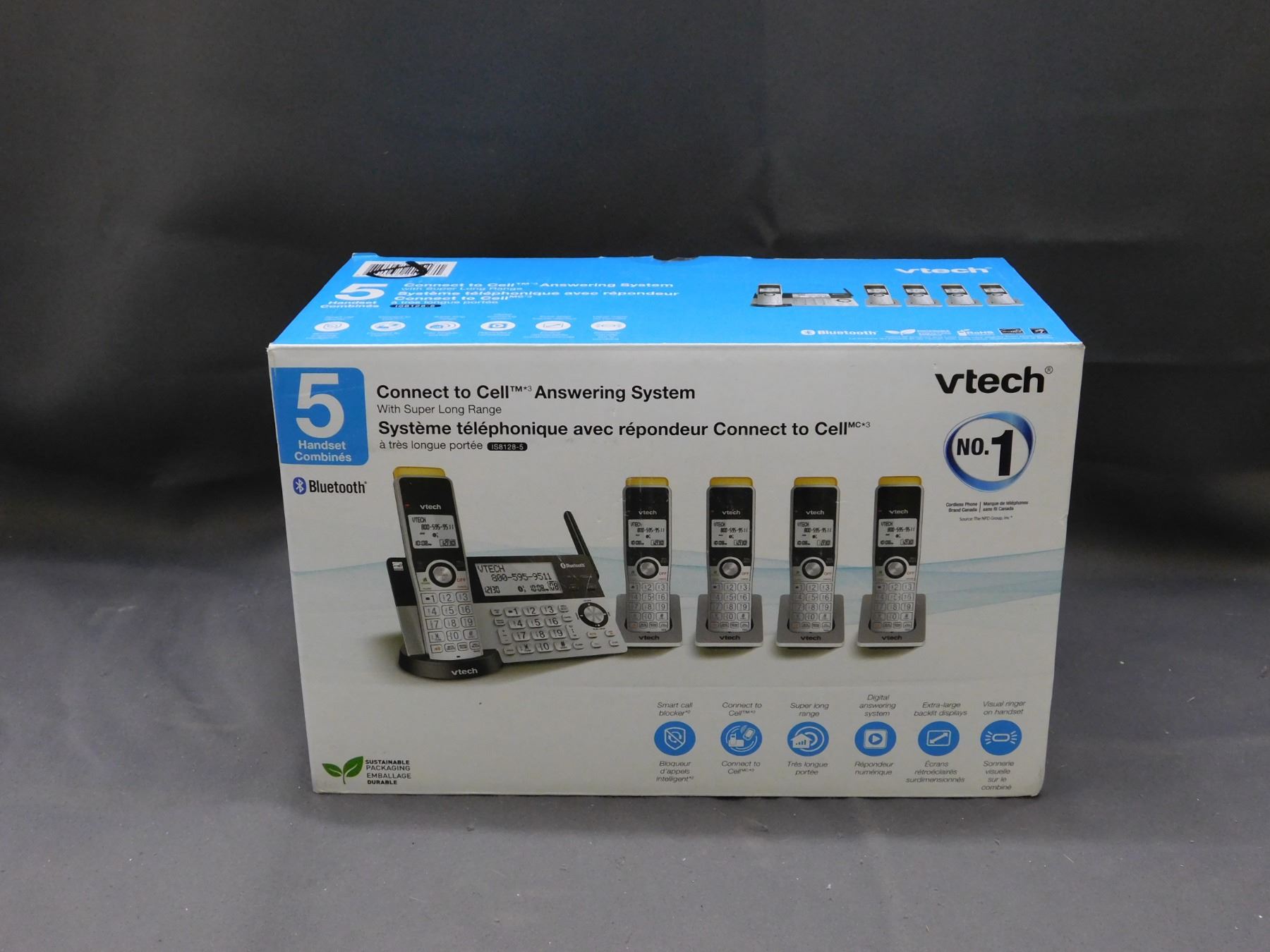 vtech 5 Handset Box Set Connect to Cell Answering System NEW/RETURN