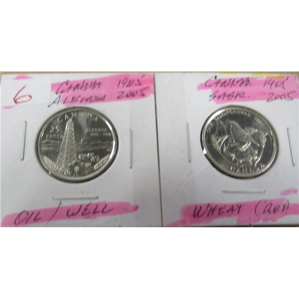 1905 - 2005 ALBERTA OIL WELL & 1905 - 2005 SASKATCHEWAN WHEAT PROOF QUARTERS