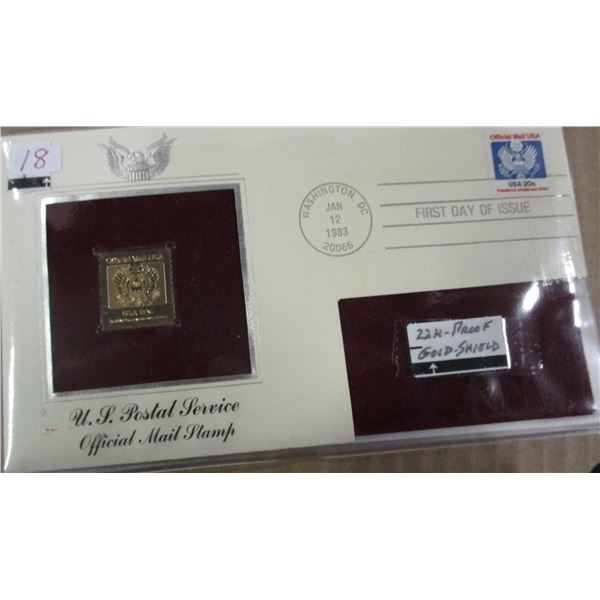 USA POSTAL SERVICE 22 KARAT PROOF GOLD SHIELD STAMP