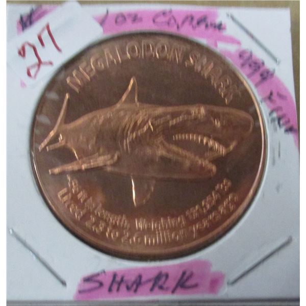 1 OZ 999 FINE COPPER SHARK COIN