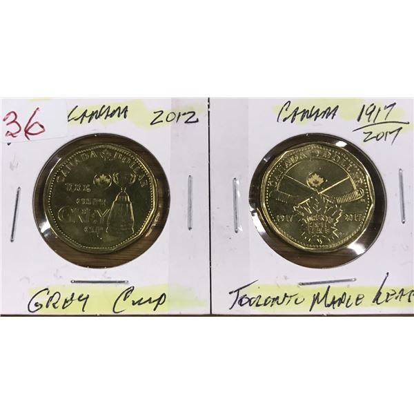 2012 GREY CUP & 1917 - 2017 TORONTO MAPLE LEAF DOLLAR SET