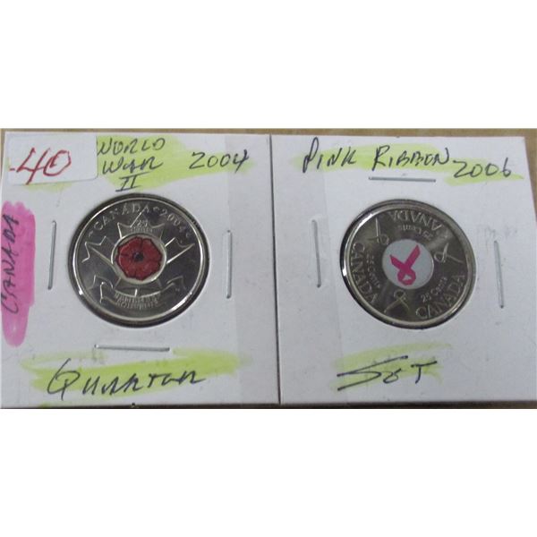 2004 WORLD WAR II & 2006 PINK RIBBON PROOF CANADA QUARTER SET