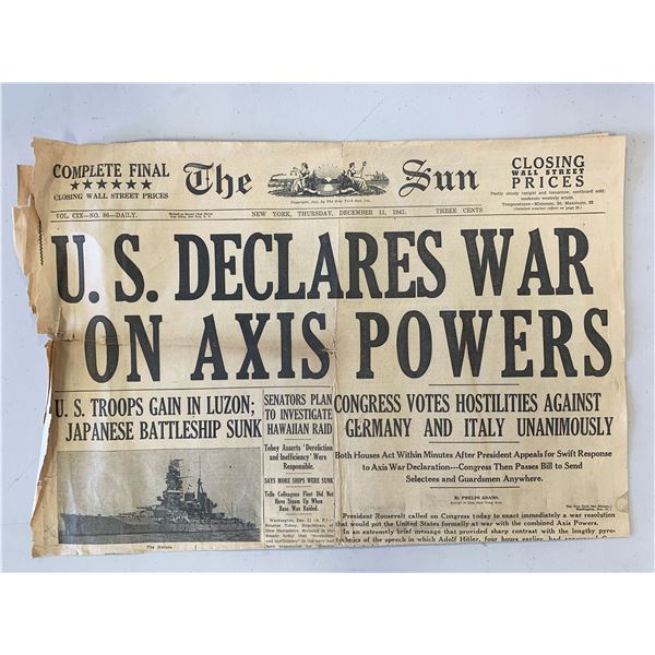 The Sun Original 1941 Vintage Newspaper