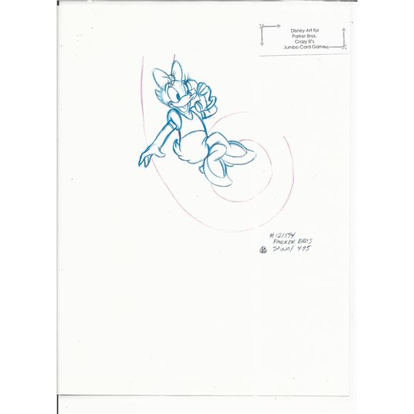 Disney Daisy Duck original hand drawn art for Parker Bros. Hasbro Crazy 8's card game