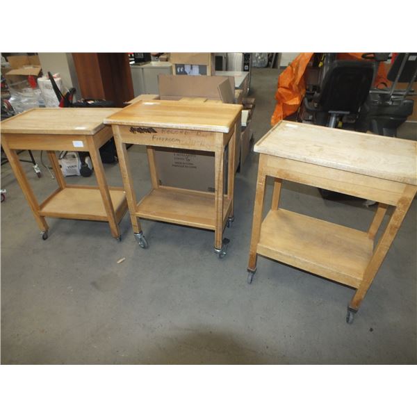 3 Wooden Carts On Wheels
