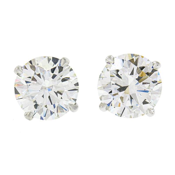 NEW Platinum 3.06 ctw GIA Round Brilliant Diamond Martini 4 Prong Stud Earrings