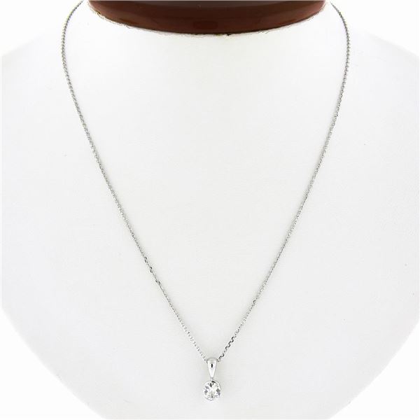 New 14k White Gold 0.56 ctw European Diamond Half Bezel Solitaire Pendant & Chai