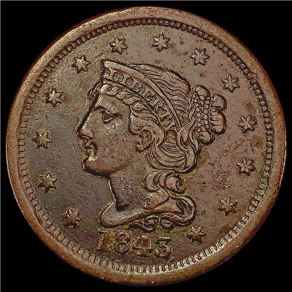 1843 Braided Hair Large Cent LIGHTLY CIRCULATED