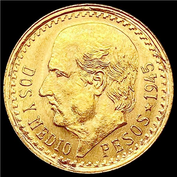 1945 Mexico Gold 2.5 Pesos 0.0603oz SUPERB GEM BU