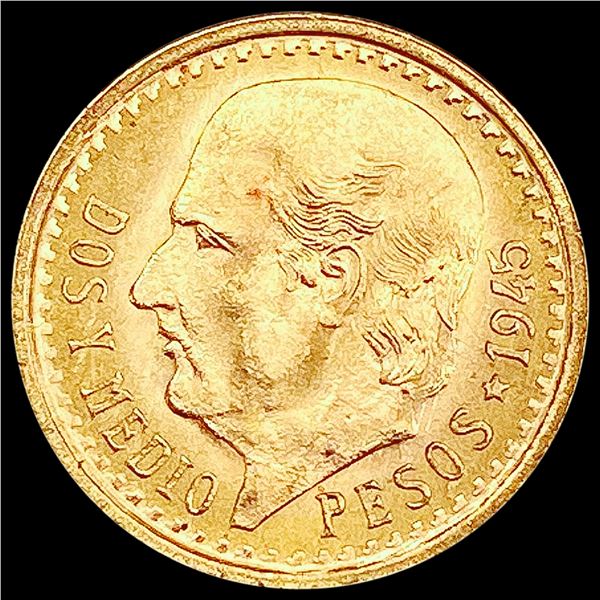 1945 Mexico Gold 2.5 Pesos 0.0603oz SUPERB GEM BU