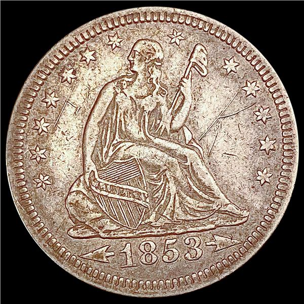 1853 Arrows Rays Seated Liberty Quarter LIGHTLY CIRCULATED