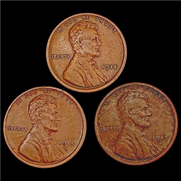 1913-1915 Better Date Lincoln Cents Lot [3 Coins] HIGH GRADE