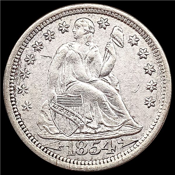 1854-O Arrows Seated Liberty Quarter CHOICE AU
