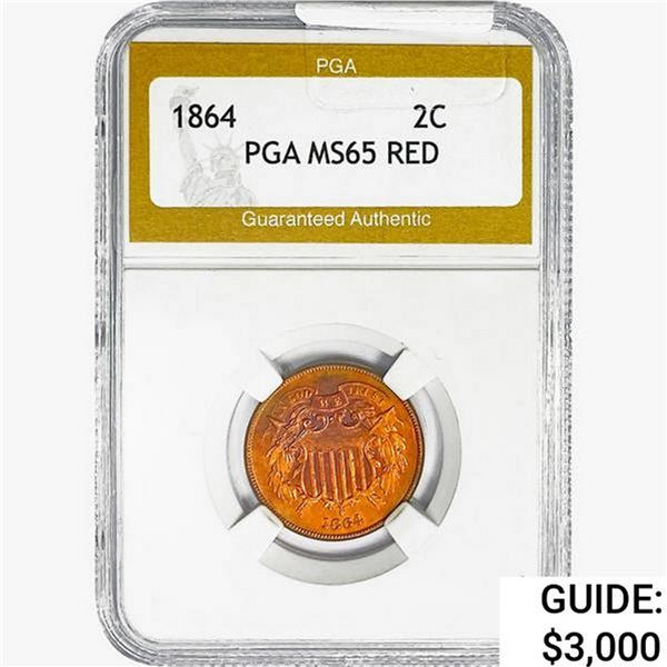 1864 Two Cent Piece PGA MS65 RED