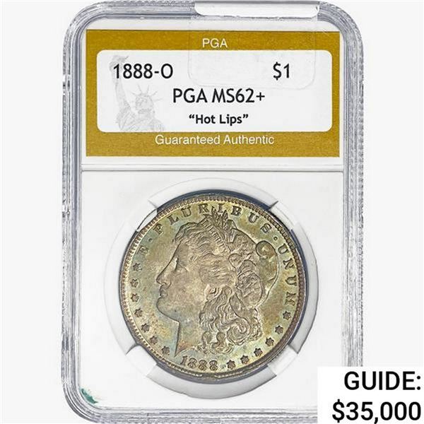 1888-O Morgan Silver Dollar PGA MS62+ Hot Lips