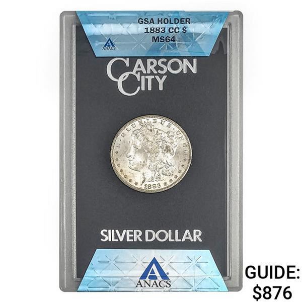 1883-CC Morgan Silver Dollar ANACS MS64 GSA