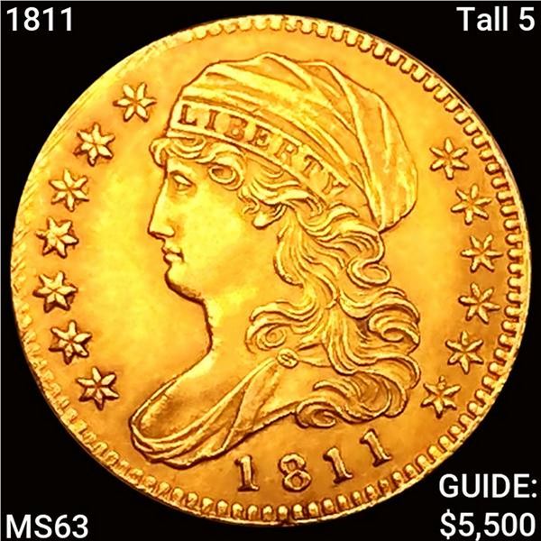 1811 Tall 5 $5 Gold Half Eagle CHOICE BU