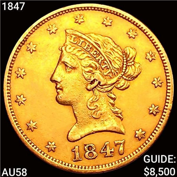 1847 $5 Gold Half Eagle CHOICE AU