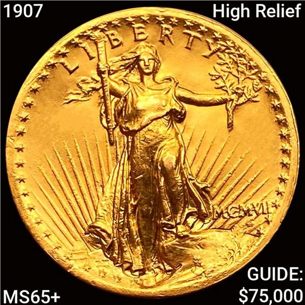 1907 High Relief $20 Gold Double Eagle GEM BU +