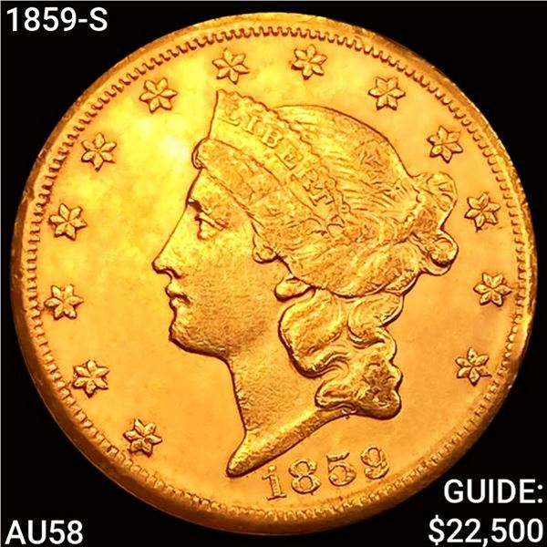 1859-S $20 Gold Double Eagle CHOICE AU